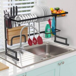 Black 65Cm Kitchen Shelf Organizer Dish Drying Rack Over Sink Utensils Holder - Optimize Your Kitchen Space With This Black Kitchen Shelf Organizer