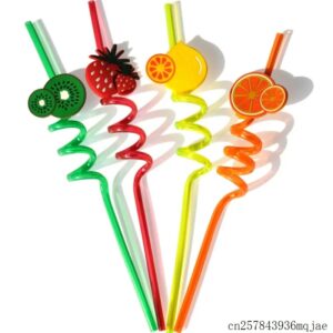 4PCS Straw for Kids & Party Decoration Colorful Fruit Style Straw/Reusable Straws Smoothie Drinking Straws for Milkshakes